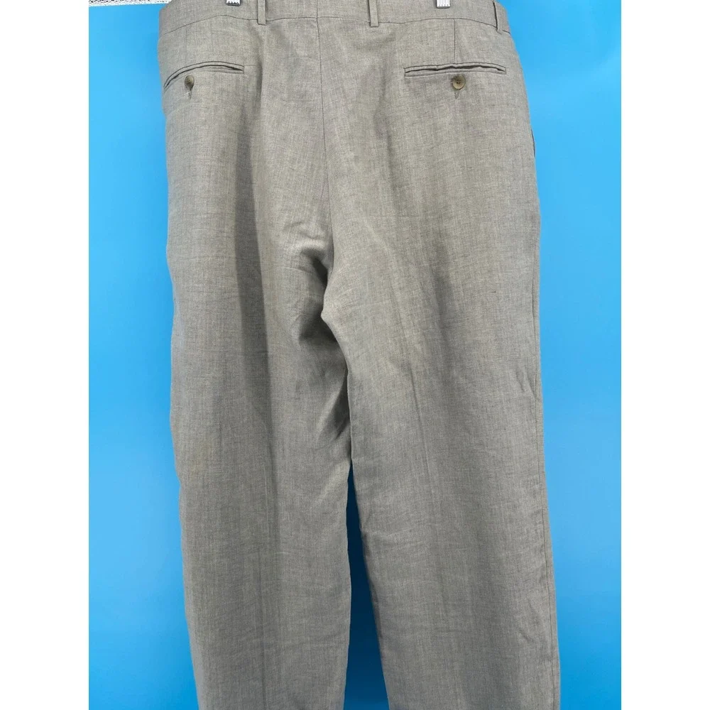 Brooks Brothers Mens 40R Tan Beige 100% Linen Pleated Cuffed Dress Pants